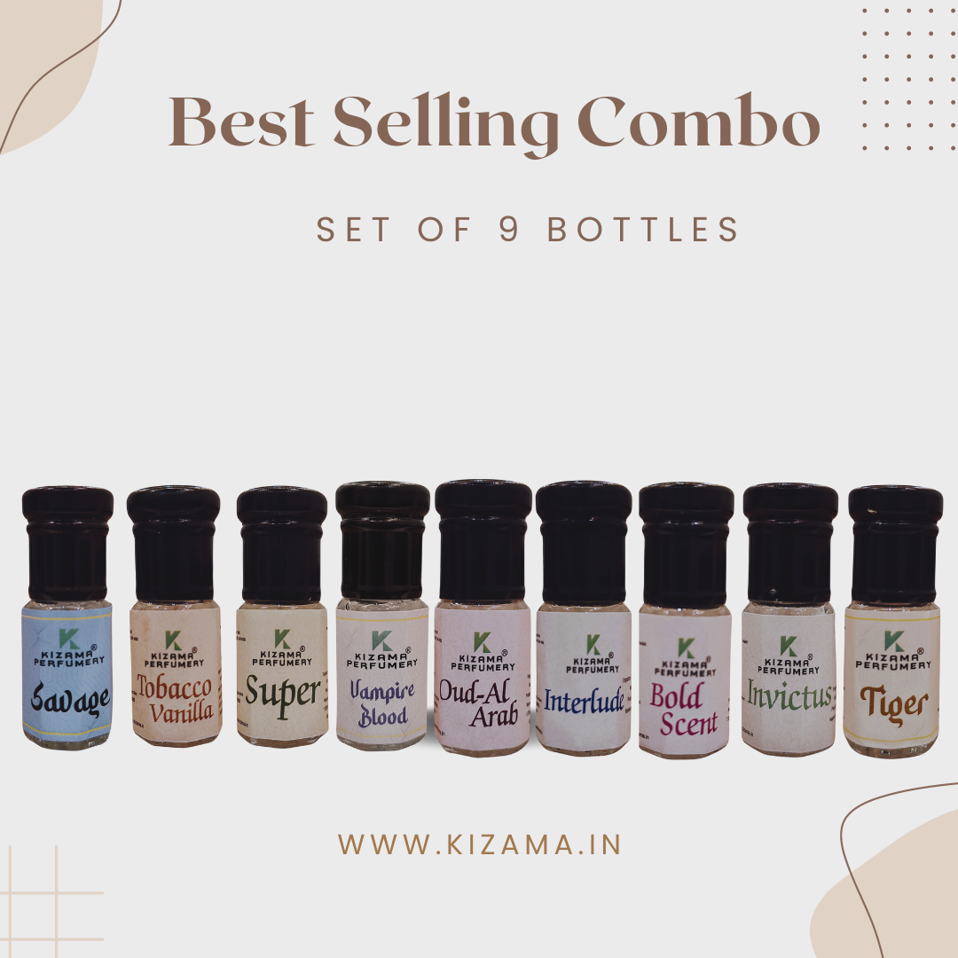 Kizama Bestselling 9 Attars Combo For Testing, 3ml Each Kizama Perfumery